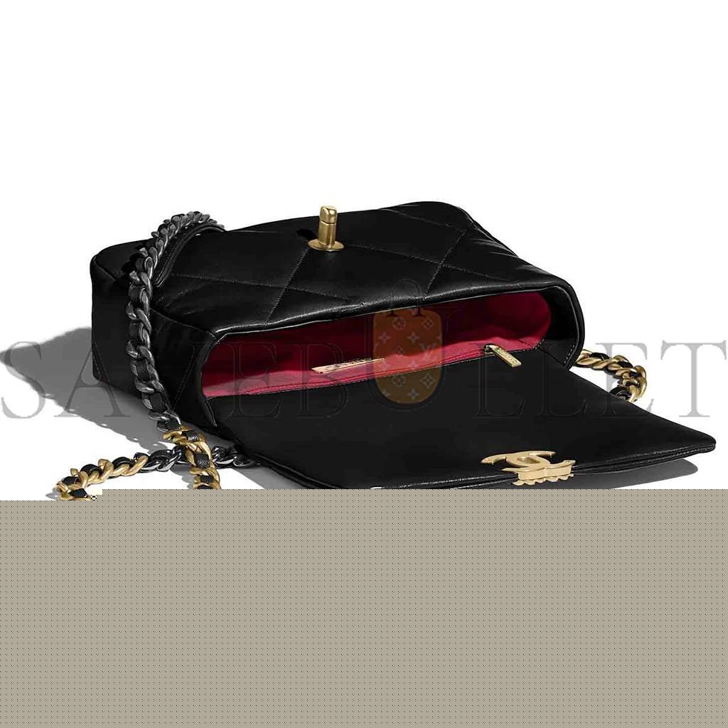 Ch*el master 19 handbag lambskingold-tone silver-tone & ruthenium-finish metal black as1160 (26*16*9cm)